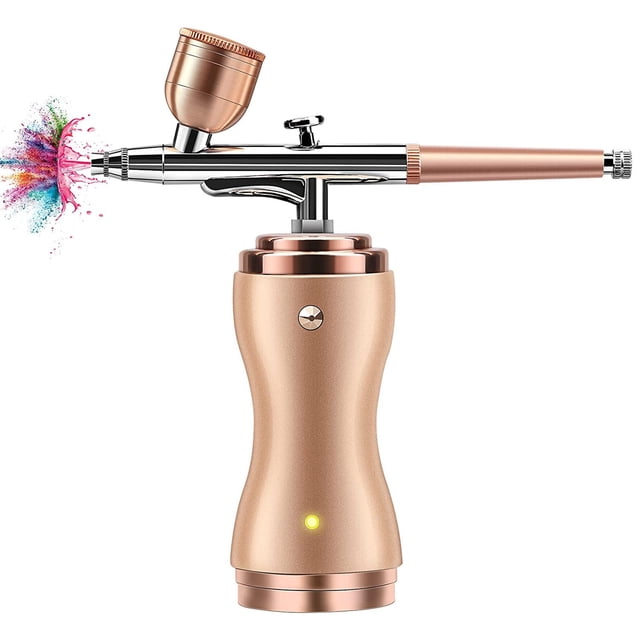 Airbrush Kit with Compressor, Portable Cordless Airbrush Set for Painting 30PSI Gravity Feed Dual Action Mini Handheld Airbrush with 0.3mm Nozzle for Modeling, Nails, Tattoos, Cake Decoration, Gold