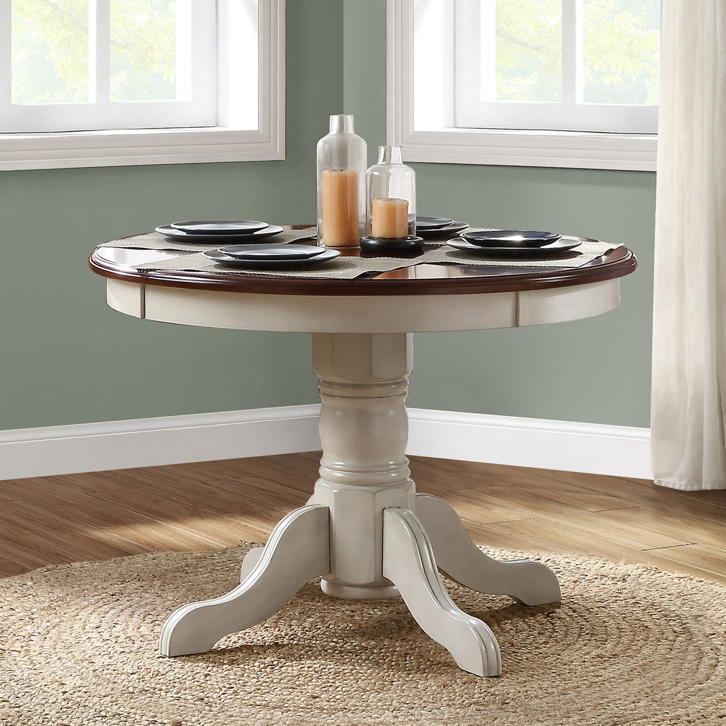 Cambridge Farm House Dining Table Rustic Antique Sage Round Table Mocha Top 