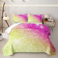 thumbnail image 2 of jejeloiu Green Pink Sequin Print Quilt Full Kids,Dreamy Princess Style Full Bedspread Sets For Girls,3-Piece, 2 of 7