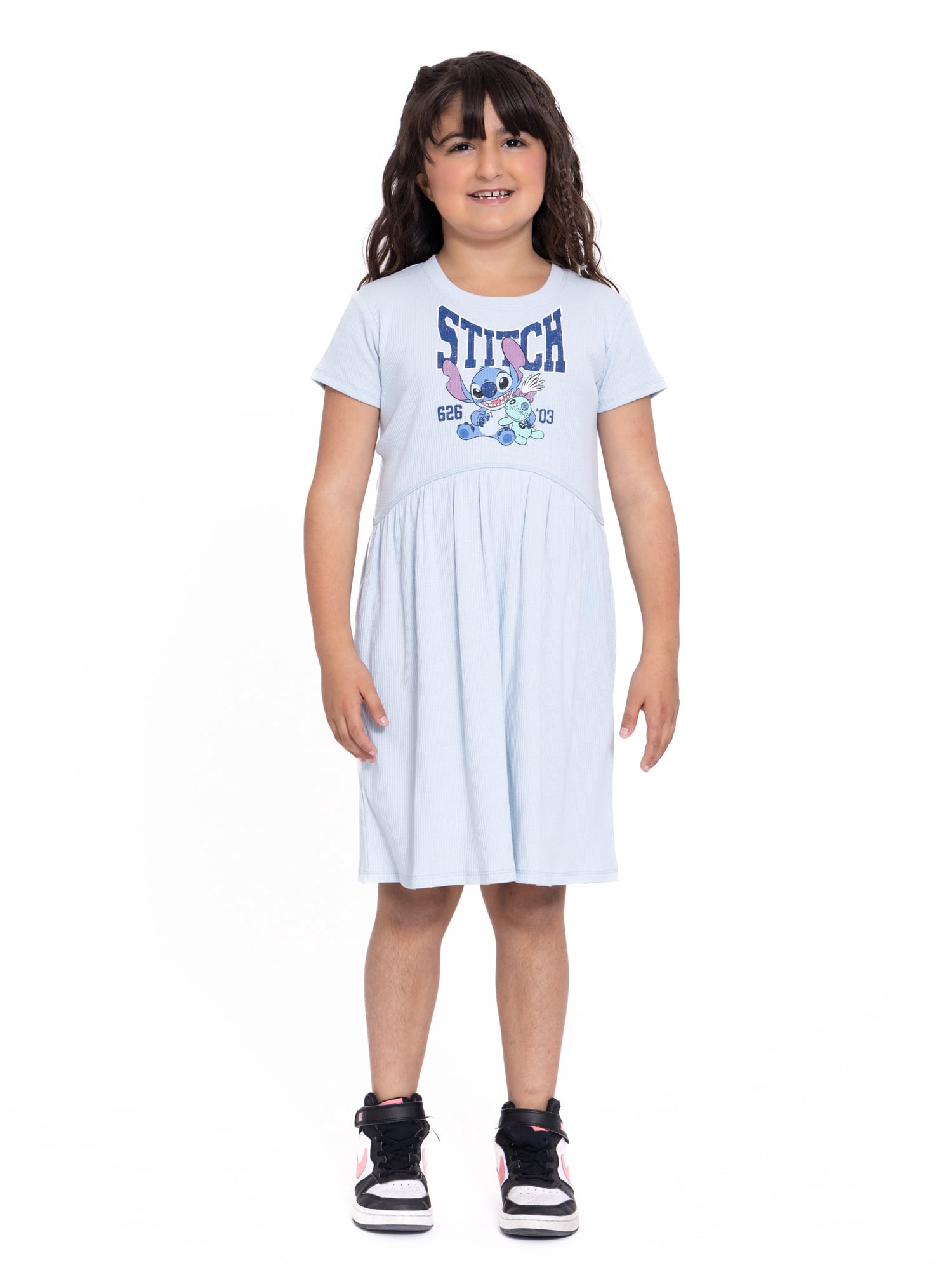 Stitch Crew Neck Short Sleeve Mid Length Dress, 10-12 (Girl's)