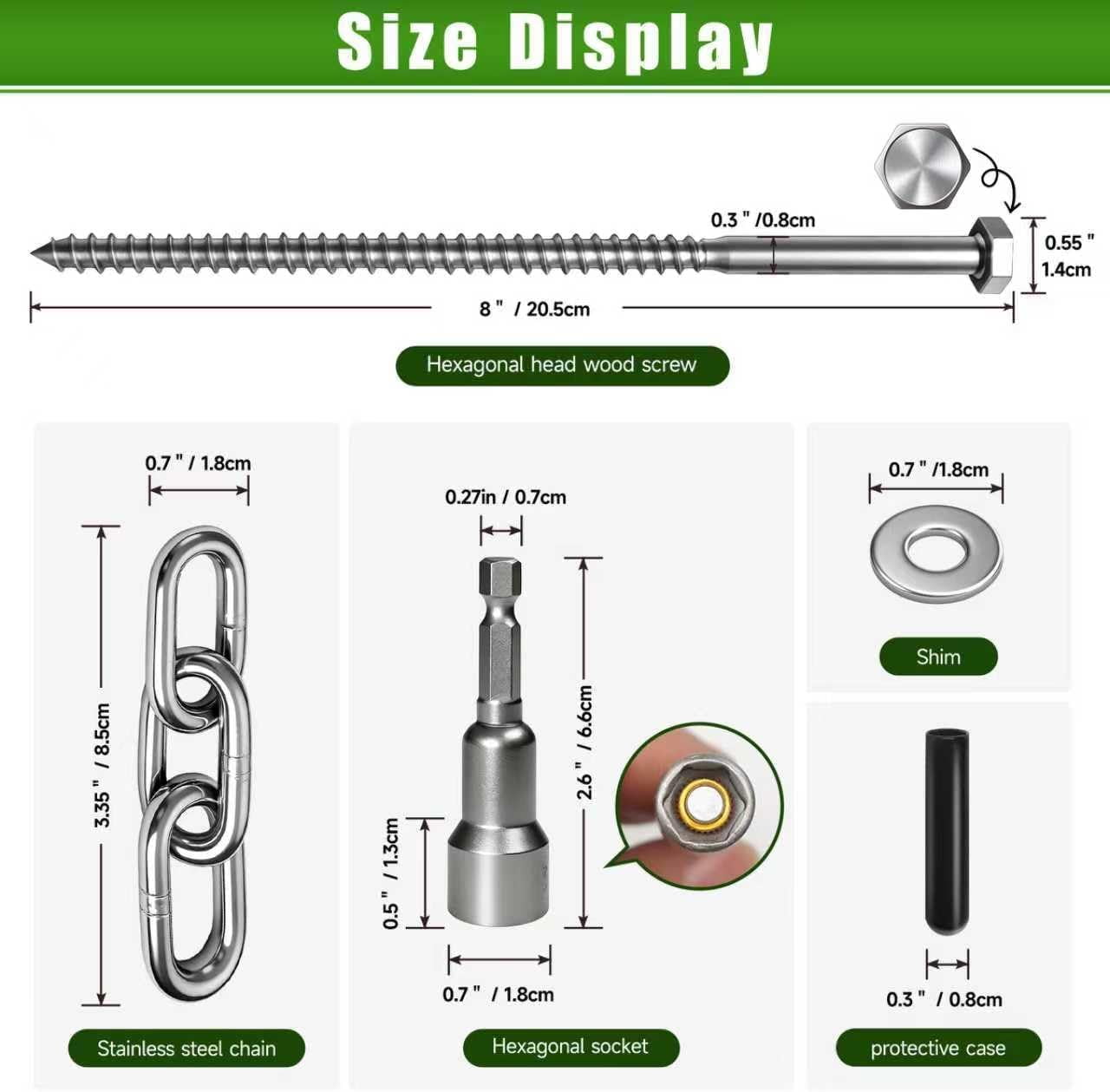 Screw in Tent Stakes Heavy Duty, Ground Anchors Screw in, Metal Stakes with Hex Head Driver and Sturdy Storage Bag.