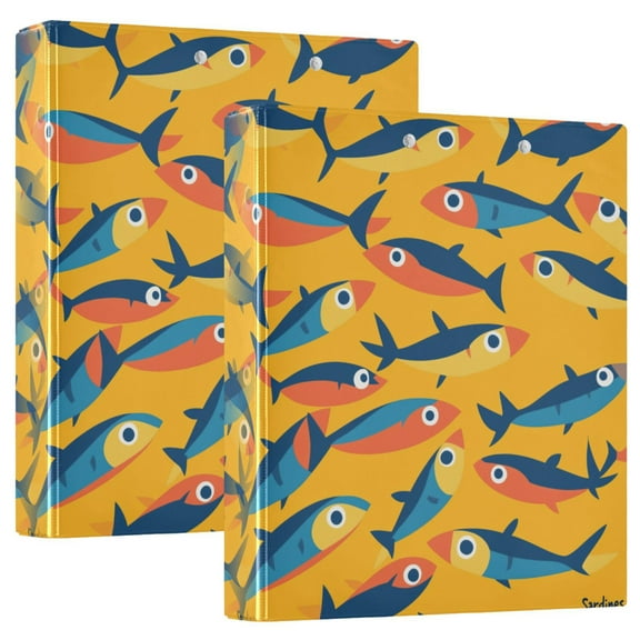 FORMRS 3 Ring Binder 1.5 inch with Pockets Set of 2 Clip Board 200 Sheets Capacity, Yellow Sardines Pattern