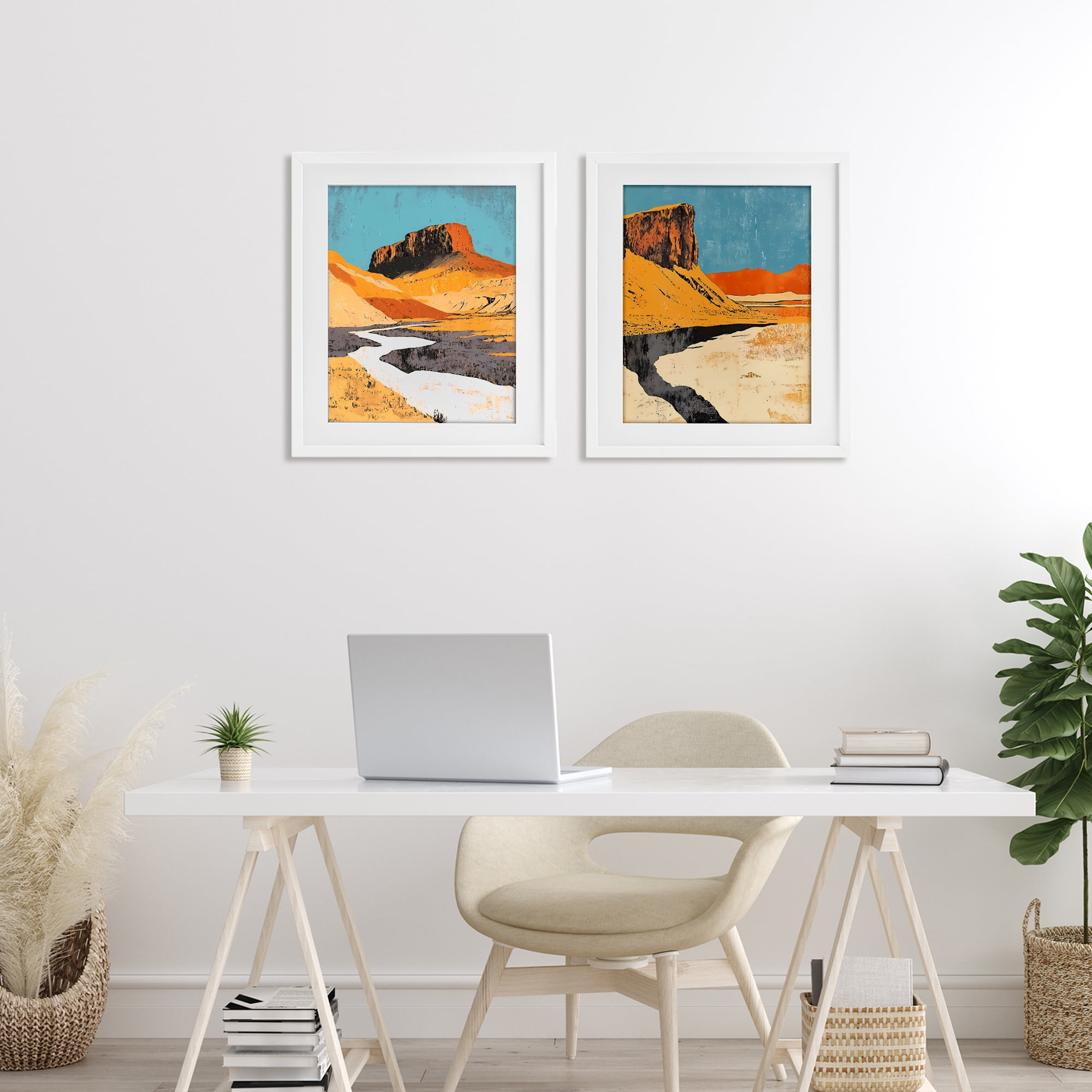 Stupell Industries Desert Canyon Pass 2 Piece White Framed Print Under Glass Set, design by Walker Noble
