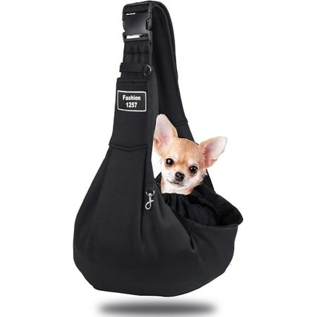 Hgudesign Pet Dog Sling Carrier Rrsible Bag Wrap Up to 12 Pounds for Small Dogs s Hand Free Outdoor Sling Adjustable Strap Tote Pouch Shoulder Bag Black