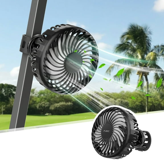 A2C Portable Fan with Adjustable Strap, Hands-Free Rechargeable Fan for Golf Cart, Forklifts, Lawn Mowers, 3 Speeds