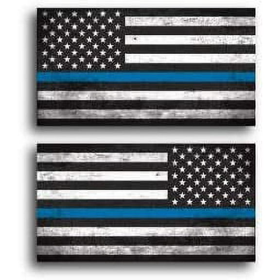 2 Pack of Thin Blue Line Police Officer One Regular and One Reversed BLM American Flag Vinyl Decal Sticker Car Truck 3" x 5.5"