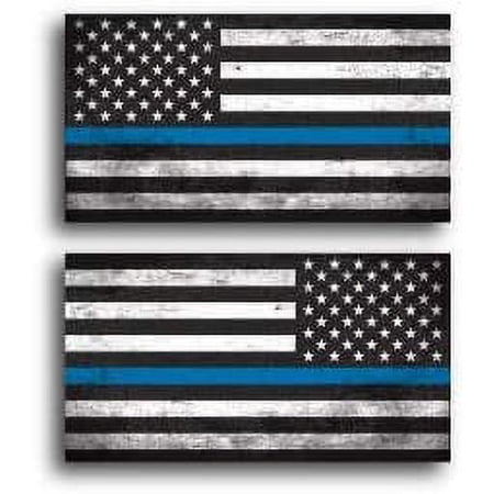 2 Pack of Thin Blue Line Police Officer One Regular and One Reversed BLM American Flag Vinyl Decal Sticker Car Truck 3" x 5.5"