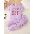 thumbnail image 2 of Bagilaanoe 2Pcs Little Girl Valentine's Day Outfits Heart Print Short Sleeve T-Shirt Tops + Sweatpants 3T 4T 5T 6T 7T Kids Long Pants Set, 2 of 9