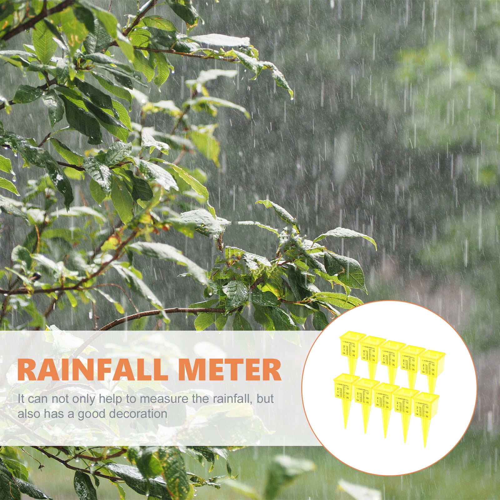 Yardwe 10Pcs Yellow Plastic Rain Gauges for Accurate Outdoor Rainfall Measurement and Lawn Water Monitoring