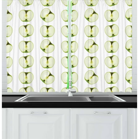 Jaclyn Smith Drapes Apple Curtains 2 Panels Set, Fresh Granny Smith Halves Farm Products Delicious Cut Food Orchard Yield, Window Drapes for Living Room Bedroom, 55W X 39L Inches, Pale Green Apple Green, by Ambesonne ()
