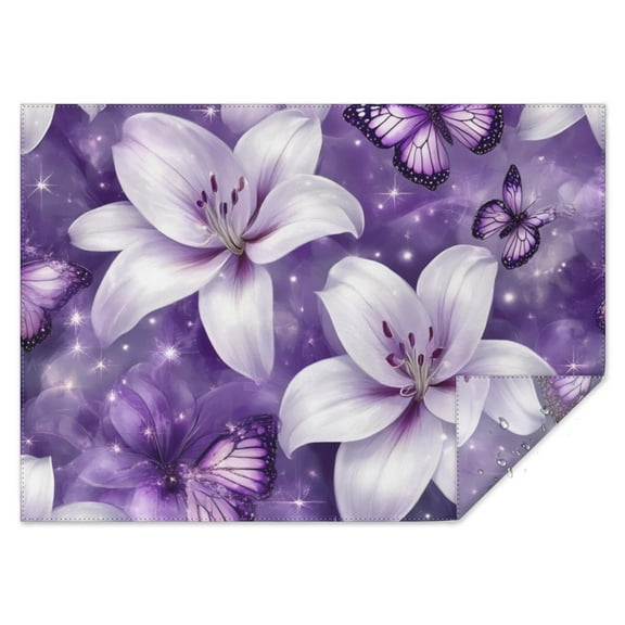 Purple Butterflies and Lilies Rectangle Tablecloth 60"x84",Waterproof Polyester Rectangle Table Cloth, Wipeable Spillproof Polyester Tablecloth for Dining, Camping, Indoor and Outdoor