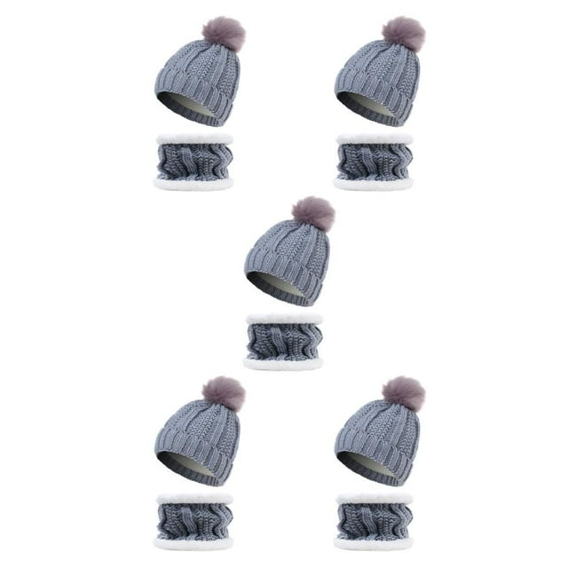 QualitChoice Winter Caps Decorative Hat Scarf Set Adorable Autumn Crochet Neckerchief Sports Two-piece Stylish Collar Gray 5Set