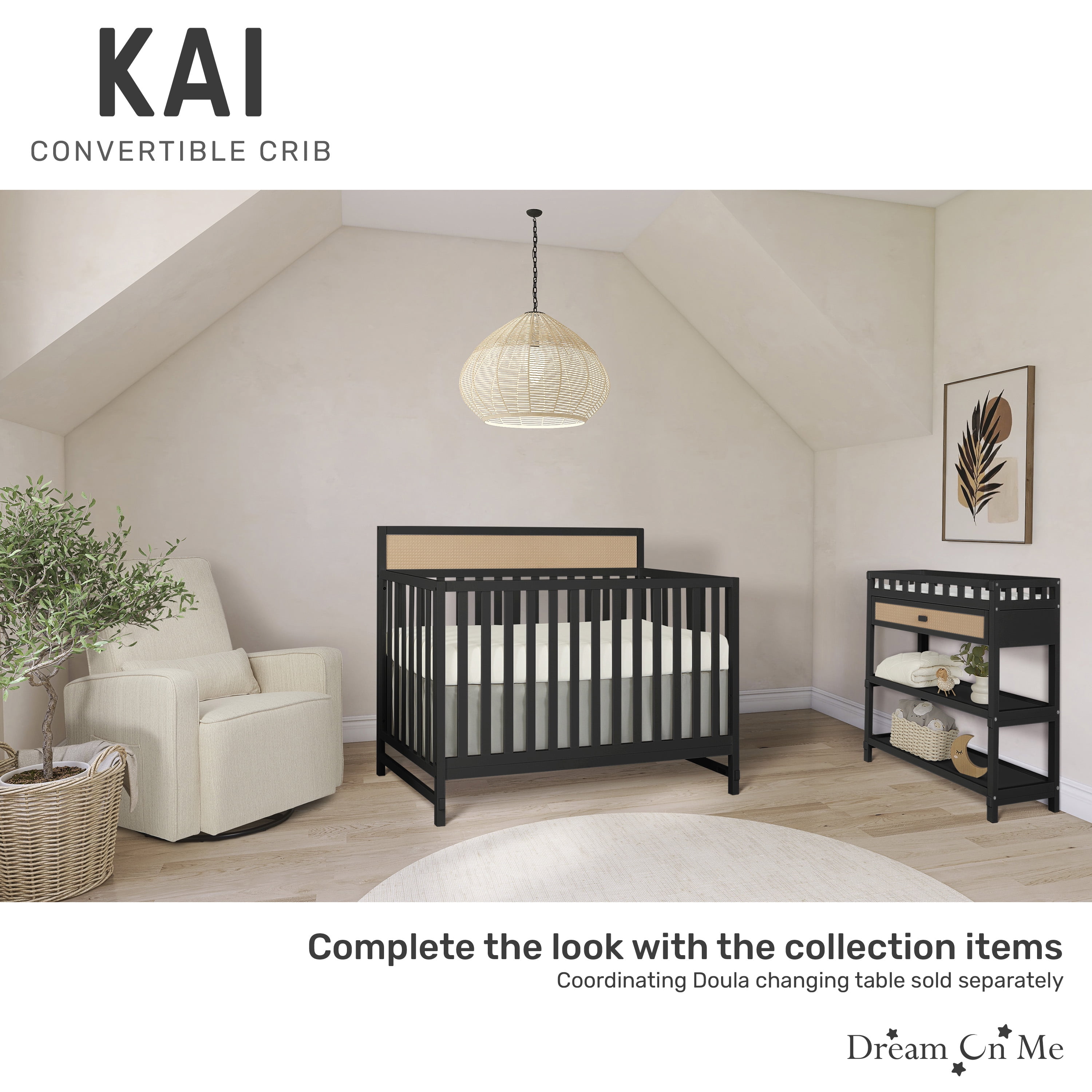 Dream On Me Kai Convertible Crib, Matte Black