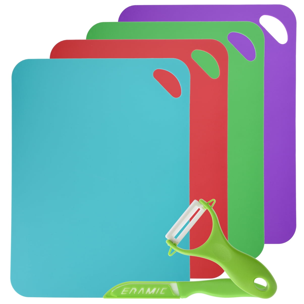 PACK OF 4 x FLEXIBLE PLASTIC CUTTING CHOPPING BOARDS SLICING MATS COLOUR