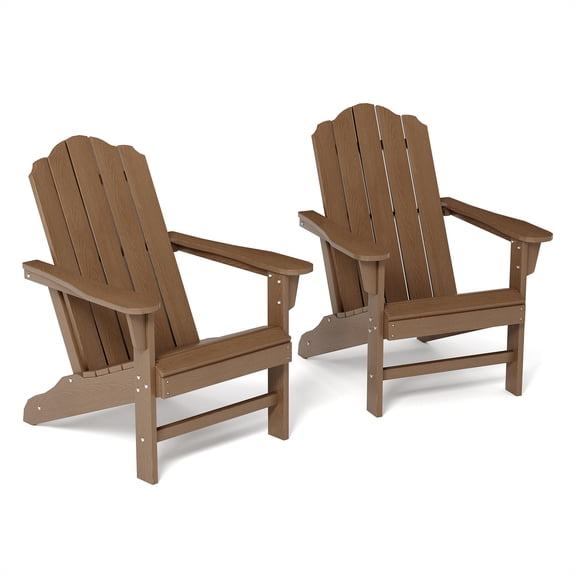 HDPE Adirondack Chair Set of 2, Wood Texture Patio Furniture, Outdoor Lawn Chair for Garden Backyard Deck Poolside,Brown
