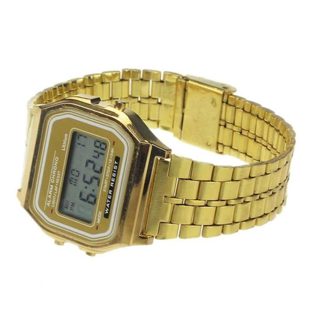 men's digital watch with stainless steel band