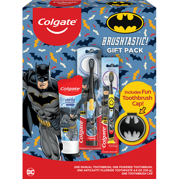 Colgate Batman Gift Set, 1 Powered Toothbrush, 1 Manual Toothbrush,  Toothpaste 