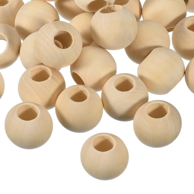100 Paquete de Perlas Espaciadoras de Madera Natural de 30mm, Perlas Redondas de Madera sin Terminar con Agujero Grande de 15mm