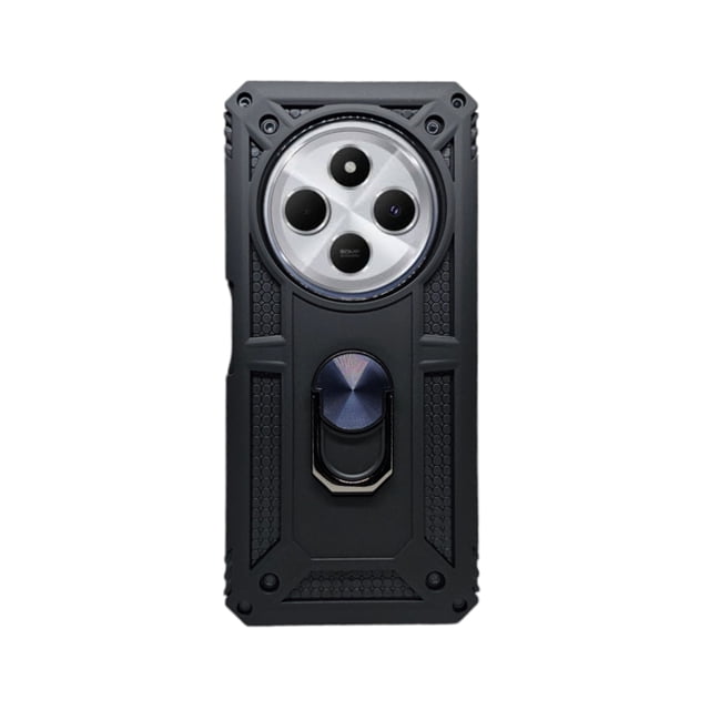 Funda Uso Rudo Con Anillo Magnético Cely Vesmir Para Xiaomi Redmi 14C Negro Más 2 Micas De Cristal