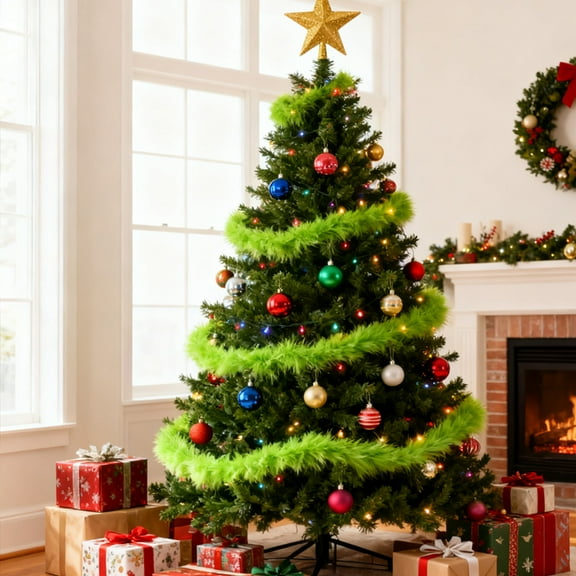 Artificial Christmas Garland,6.56FTChristmas Garland Lime Green For Xmas Tree Decorations Christmas Tree Hanging Garland Faux Feather Decorations, Suitable For Holiday Windowsills, Indoor And Outdoor