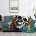 thumbnail image 2 of Honeii Modern Hip-Hop Skull print throw blanket, crafted from cozy cotton flannel, offers versatile home decor as a bedding suitable for all seasons.-50"x40", 2 of 6