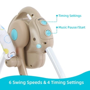 OEIKPFN Foldable Baby Swing for Infants with Adaptable Speeds, Music and Toys for 0-9 Months 6-25 lbs, White Gray