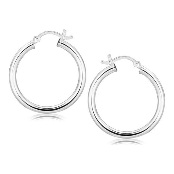 Sterling Silver Rhodium Plated Polished Look Hoop Earrings (25mm)