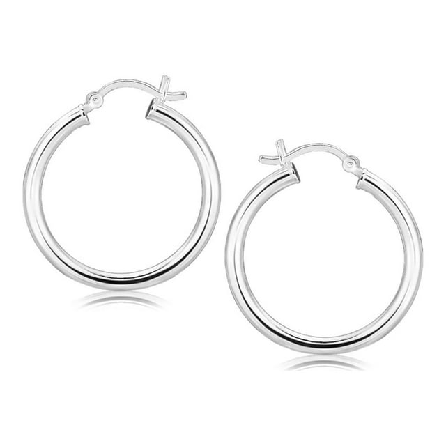 Sterling Silver Rhodium Plated Polished Look Hoop Earrings (25mm)