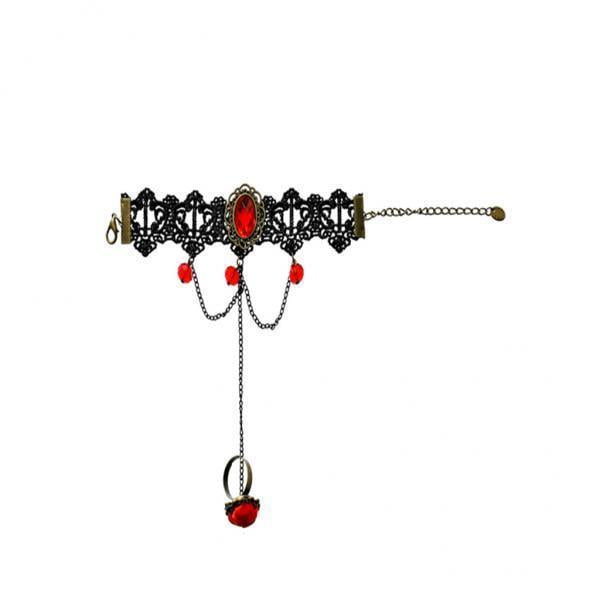 3 pulseras ajustables de encaje negro para brazo, brazalete de piedra roja para Halloween 3 piezas