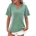 thumbnail image 2 of Womens Summer V Neck Tops Oversized T Shirts Short Sleeve Blouses for Women Dressy Casual Work Outfits Green XL, 2 of 9
