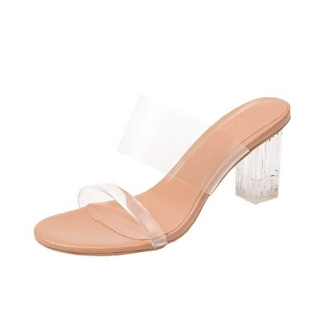 

Gzztg Womens Shoes Women S Casual Transparent Thick Crystal High Heeled Slippers Sandals