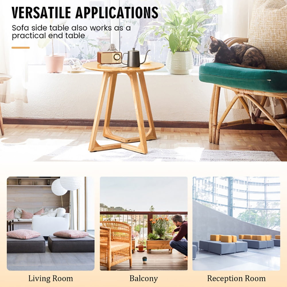 Finihen End Table, 24 Inch Round End Table with Adjustable Foot Pads, Sofa Side Table, Bed Side Table, for Living Room, Bedroom, Natural Finihen End Table, 24 Inch Round End Table with Adjustable Foot Pads, Sofa Side Table, Bed Side Table, for Living Room, Bedroom, Natural