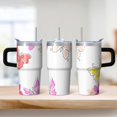 thumbnail image 2 of Butterfly 20oz Stainless Steel Tumbler with Handle and Straw – Insulated Travel Cup with Sliding Lid, 360° Full Wrap Printed Mug for Home, Outdoor & Sports Use, Spring, 2 of 6