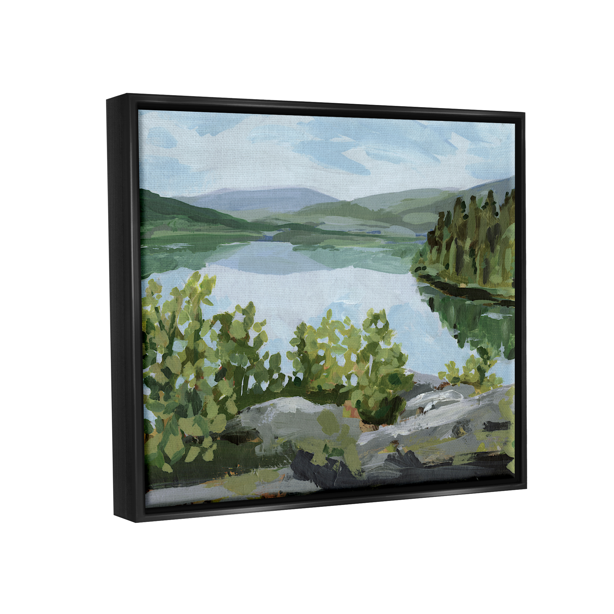 Stupell Forest Lake Clearing Scenery Landscape Painting Black Floater Framed Art Print Wall Art