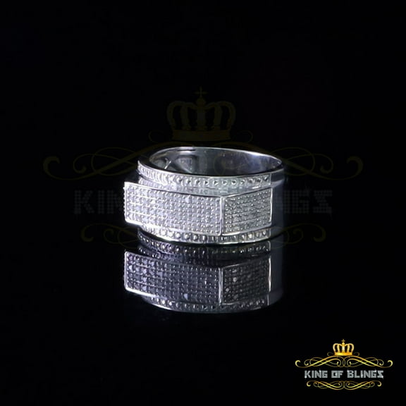 King of Bling's Trendy Micro 0.33ct Real Diamond Men's 925 Silver White Band Style Ring Sz 10