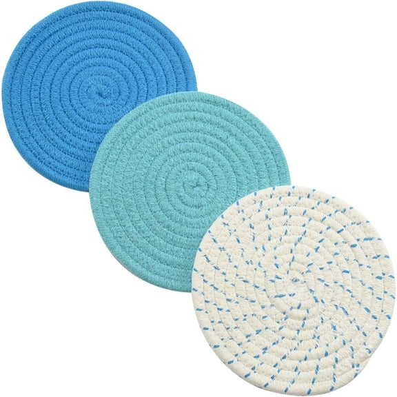 Kitchen Pot Holders Set Trivets Set 100% Pure Cotton Thread Weave Hot Pot Holders Set of 3, Stylish Coasters, Hot Pads, Hot Mats for Cooking Baking, Diameter 7 Inches