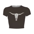 thumbnail image 3 of Trendfront Womens Western Cow Skull Graphic T Shirt Slim Fit Crewneck Short Sleeve Tee Cropped Country Cowgirl Rodeo Party Casual Tops, 3 of 3