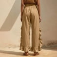thumbnail image 5 of Bloomae Wide Leg Boho Pants Women Casual Drawstring Elastic High Waisted Flowy Ruffled Hem Palazzo Pants Trendy Beach Vacation Lounge Trousers with Pockets, 5 of 9