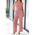 thumbnail image 4 of PRETTYGARDEN Women's Summer One Piece Jumpsuits Dressy Casual Short Sleeve Square Neck Wide Leg Jumpsuit Rompers, 4 of 7