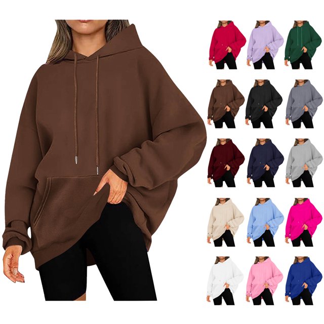 Chandails à Capuchon pour Femmes Chandails en Molleton à Capuche Unis Décontractés à Manches Longues Chandail-Over Tops Ndbuld Femmes et Hiver Décontracté Noël Uni Col Rond Manches Longues Chandail Blouse Chandail en Molleton Marron 5TG