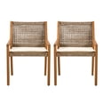 thumbnail image 2 of Christopher Knight Home Outdoor Wood Dining Chair with Wicker Back, Cream Cushioned Seat, Set of 2, 2 of 7