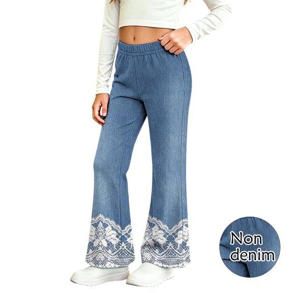 Kctiaxy Pants for Girls Fashion Casual Non Denim Flare Pants Elastic Waist Floral Print Bell Buttom Pants for 2-13 Years