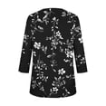 thumbnail image 5 of Heisall Womens Tops 3/4 Sleeve Round Neck Pleated Non-positioned Print Pullover Tshirts Loose Casual Fashionable Blouses, 5 of 6