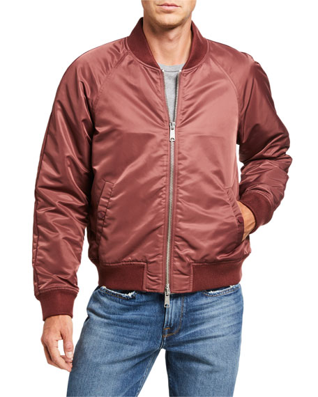 red nylon bomber jacket