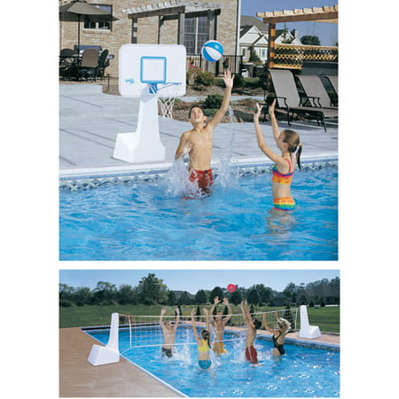 Dunnrite PoolSport 2 in 1 Pool Basketball Hoop and Volleyball Combo Set