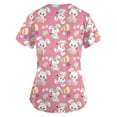 thumbnail image 3 of YDKZYMD Easter Scrub Tops for Women Large Family Party Rabbits Eggs Printed Bunny Scrub Tops Holiday V Neck Short Sleeve Shirts Party Casual Scrubs with Pockets Pink 4XL, 3 of 3