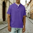 thumbnail image 7 of Lenpel Men's Cotton Linen Shirts Big and Tall Rolled Short Sleeve Crew Neck Quarter Button T-Shirts Casual Summer Tee Tops, 7 of 7