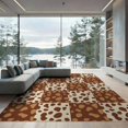 thumbnail image 2 of ODIKA 6'x9' Washable Area Rug Non-Slip, Chair-Friendly, Vintage Block Layout Brindle Patchwork Bold Cow Spotted Print Playful Expressive for Dining Room, Under Table, Office Décor, 2 of 7