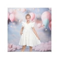 thumbnail image 2 of Sunny Fashion Girls Dress White Eyelet V Neck Flutter Sleeve Button Casual Daily Wear Holiday Party 10 Years, 2 of 5