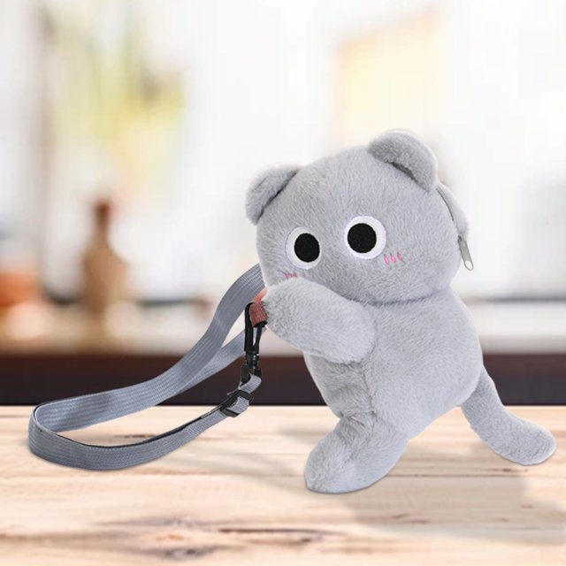 Toy de Peluche de Bolso Cruzado en Forma de Gato para Mujeres para Mujeres para La Fiesta de Los Viajes de Regalo Gris